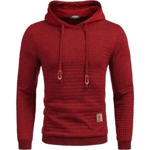 COOFANDY Mens Casual Waffle Hoodie in Red, Size M​​​​